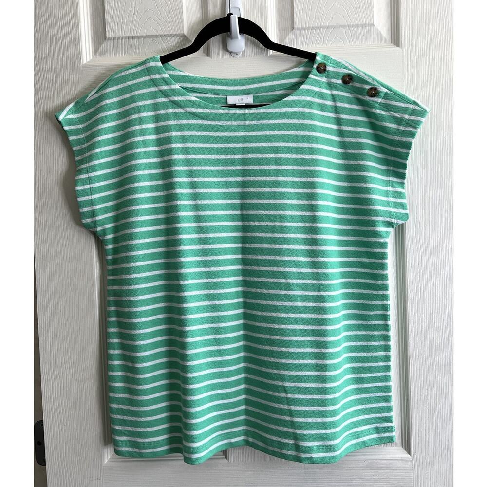 J. JILL Green White Striped 100% Cotton Boxy Knit Nautical Shirt Top Sz L NWT
